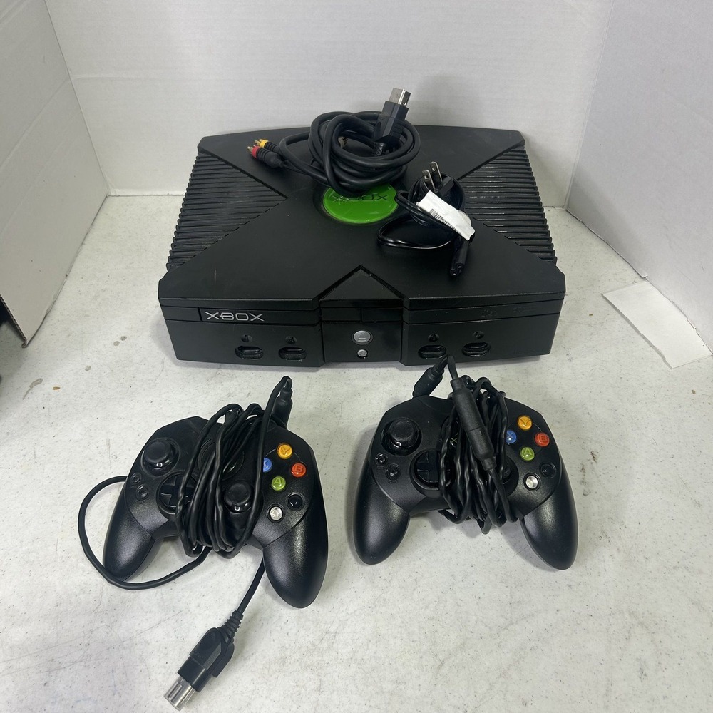 Microsoft Xbox Original Console Bundle Black 2001 Model 2 Controllers AV Power - Picture 3 of 11
